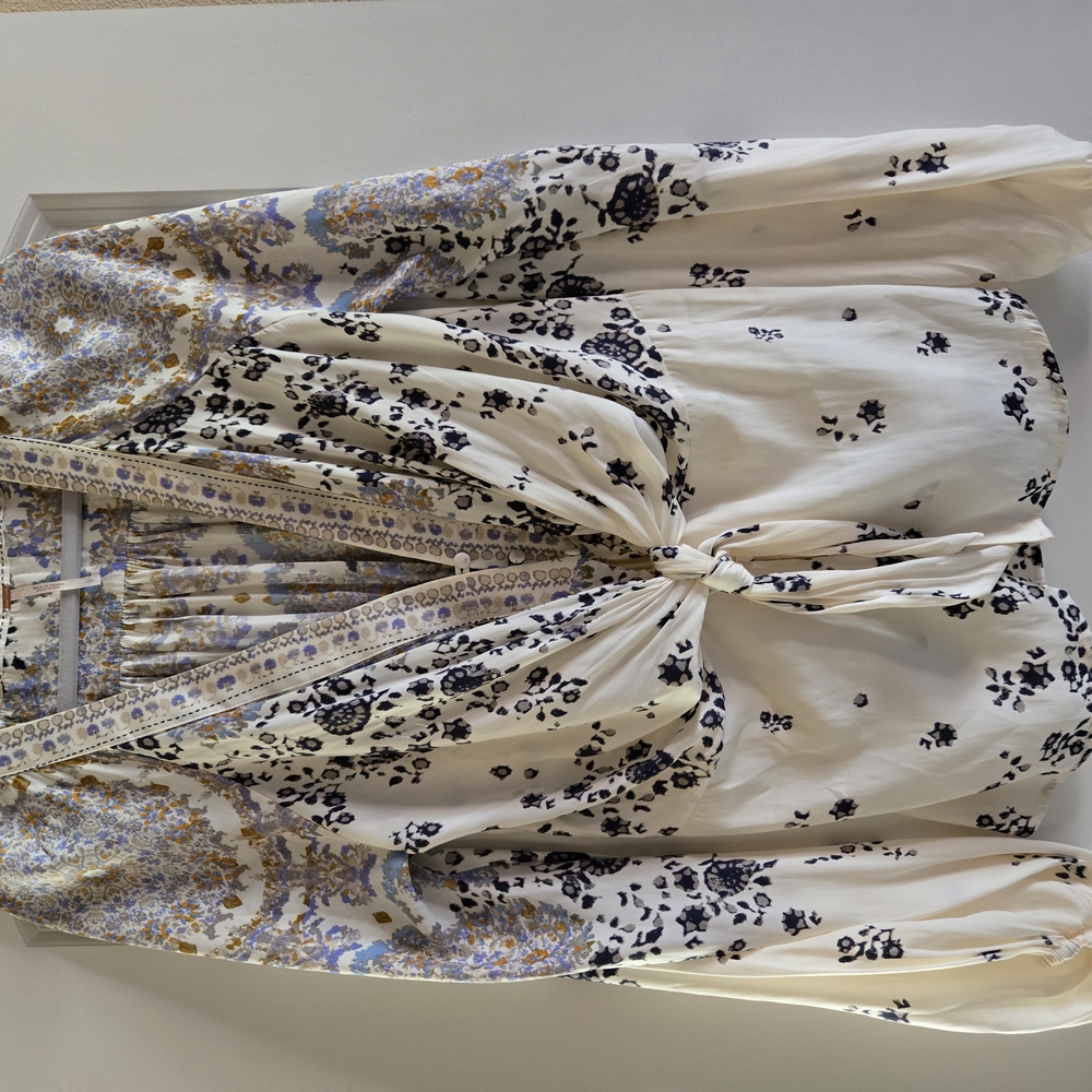 Free People Dressy Silky Blouse Floral Print Blouse with Knot Detail